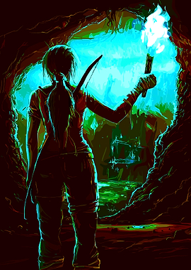 Lara Croft in Cave with Torch