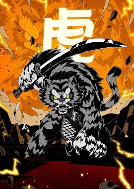 Tiger Warrior with Sword Illustration