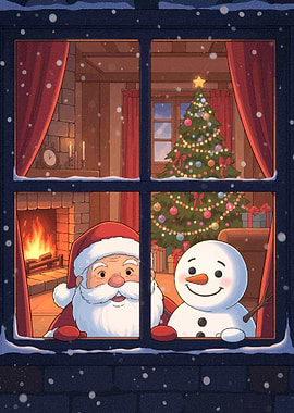 Santa and Snowman at the Window