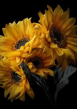 Sunflowers on Black Background