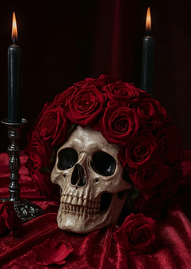 Skull with Roses and Candles