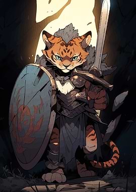 Anthropomorphic Tiger Warrior with Sword and Shield