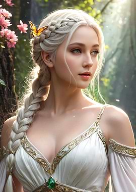 Blonde Woman in Forest with Butterfly