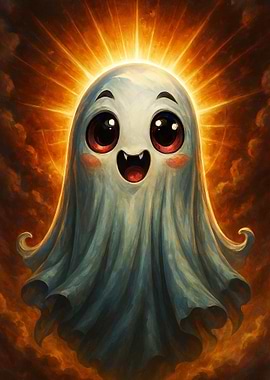 Cute Cartoon Ghost with Glowing Aura