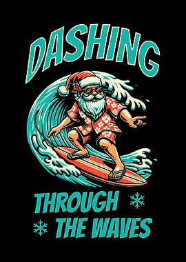 Surfing Santa Dashing Through the Waves