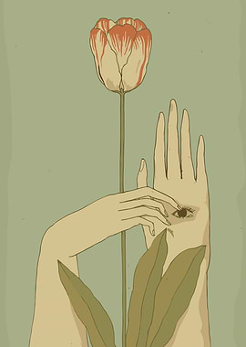 Surreal Tulip with Hand and Eye