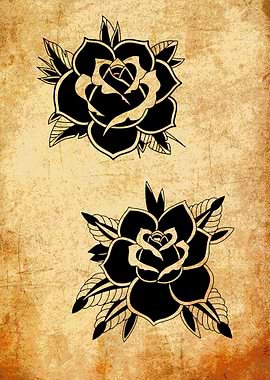 Two Black Roses on Vintage Paper