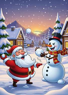 Santa Snowman Snowball Fight
