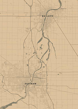 Vintage Map of Saginaw and Bay City