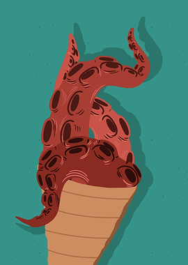 Tentacle Ice Cream Cone Illustration