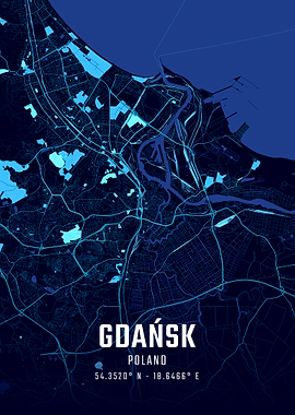 Gdańsk Midninght City Map