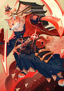 Samurai Shiba Inu Warrior Illustration