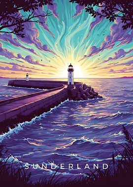 Sunderland Lighthouse at Sunset Illustration