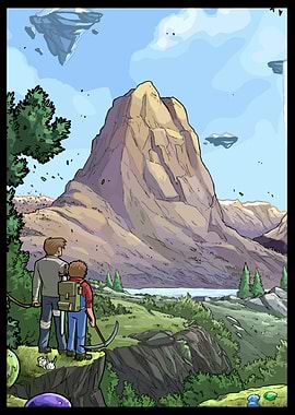 Fantasy Landscape with Travelers and Spaceships