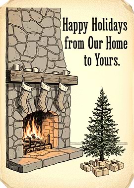 Happy Holidays Fireplace Scene