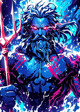 Poseidon Illustration with Trident