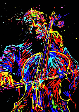 Colorful Cello Player Abstract Art