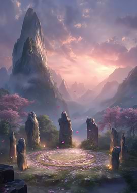 Mystical Stone Circle in Mountain Landscape