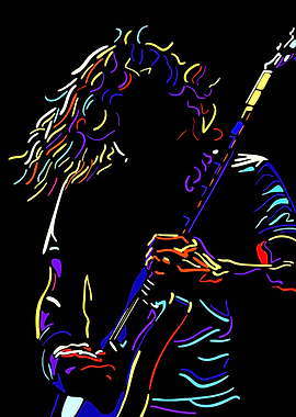 Guitarist in Colorful Outline on Black