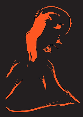 Orange Abstract Human Figure Sketch on Black Background