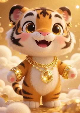 Cute Tiger Cub Golden Jewelry