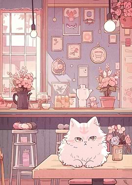 Cute Cat in a Cozy Cafe
