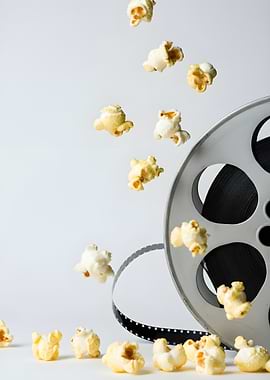 Popcorn and Film Reel Still Life