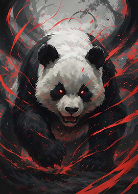 Angry Panda God with Red Eyes