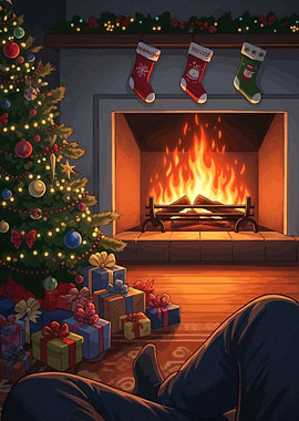 Cozy Christmas Fireplace Scene