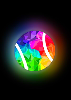 Colorful Polygonal Tennis Ball on Black