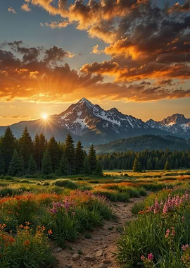 Mountain Meadow at Sunset
