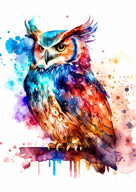Colorful Watercolor Owl Illustration