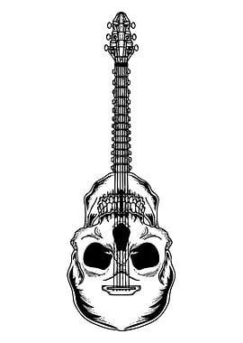 Skull Guitar Black and White Illustration