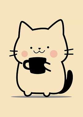 Cute Cat with Coffee Cup
