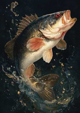 Leaping Largemouth Bass Painting | Freshwater fish wall art