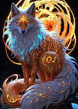 Mystical Fox with Glowing Ornaments