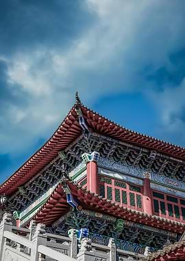 Chinese Temple Architecture Against Blue Sky
