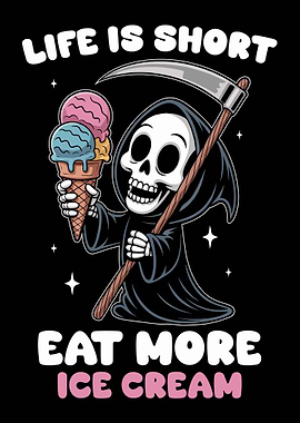 Grim Reaper with Ice Cream Cartoon
