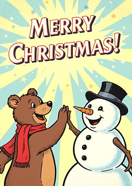 Merry Christmas Bear and Snowman High-Five