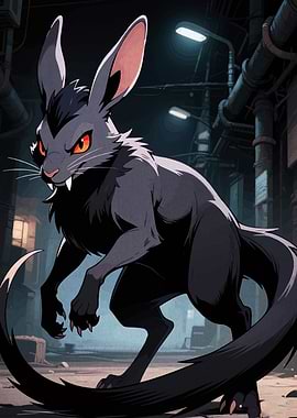 Cartoonish Cat-Rabbit Hybrid in Alleyway