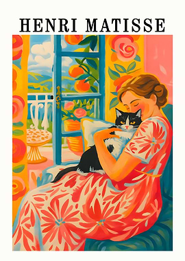 Henri Matisse Style Woman with Cat