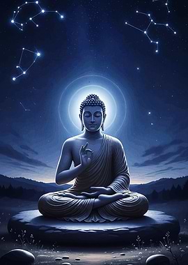 Buddha Meditation Starry Night Sky