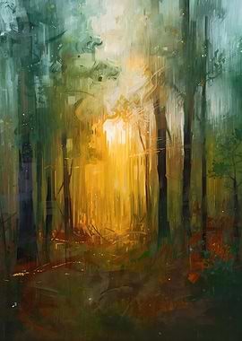 Impressionistic Forest Path with Sunlight