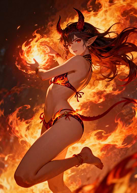 Anime Devil Girl with Fireball