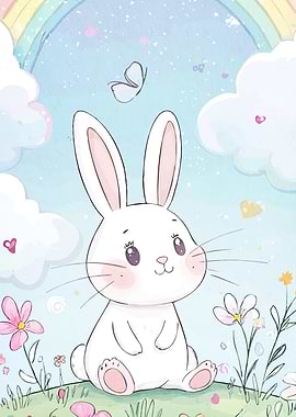 Cute Bunny Rainbow Flowers