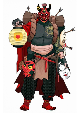 Japanese Oni Warrior with Masks
