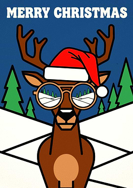 Merry Christmas Deer with Glasses