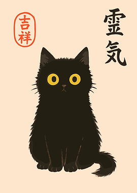 Black Cat with Japanese Text