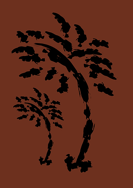 Abstract Palm Trees on Brown Background