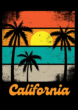 California Palm Trees Retro Sunset